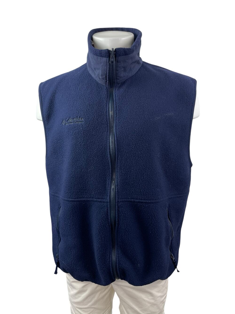 Columbia Men's Navy Blue Fleece Sleeveless Stand Collar Full Zip Vest Jacket XL